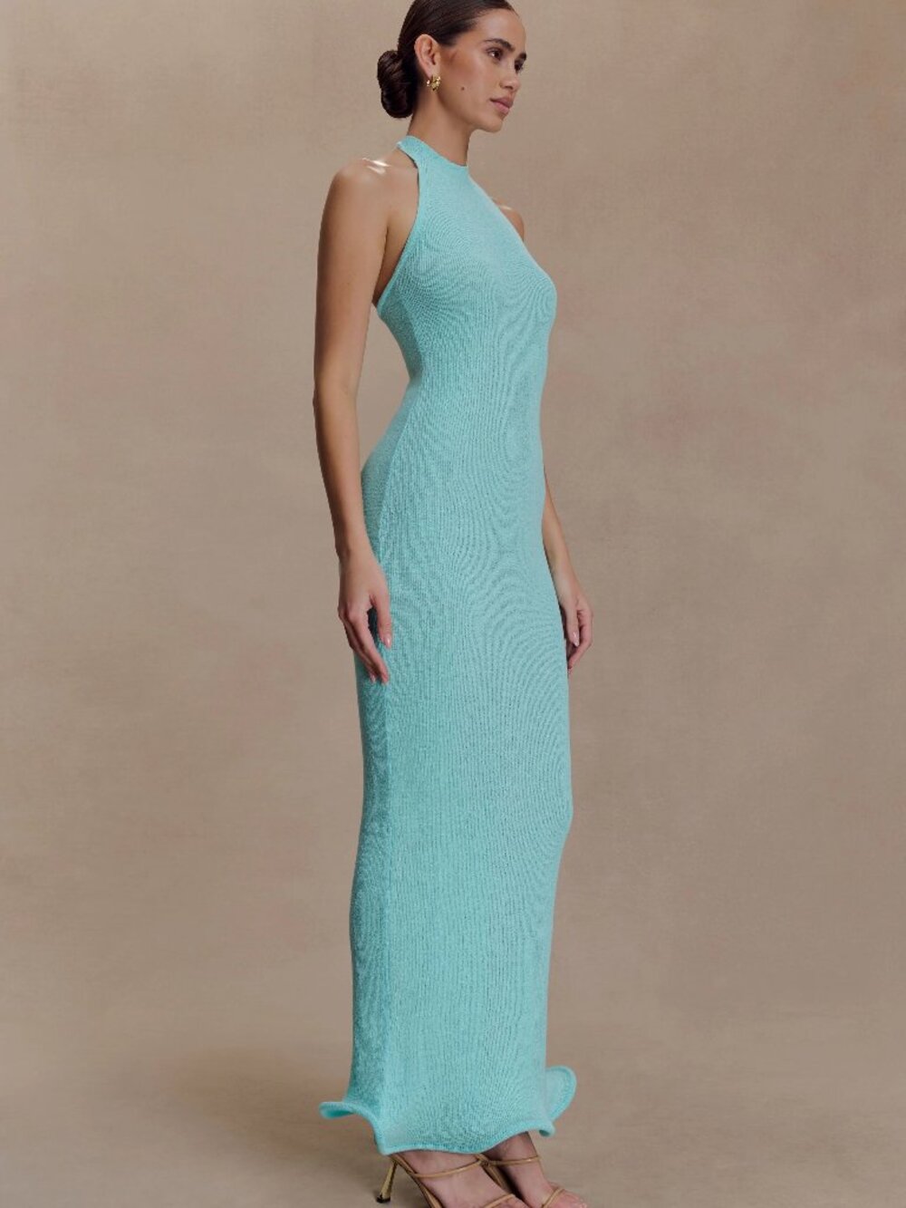 Light Blue Halter Knit Maxi Dress by Meshki Size Small NWT